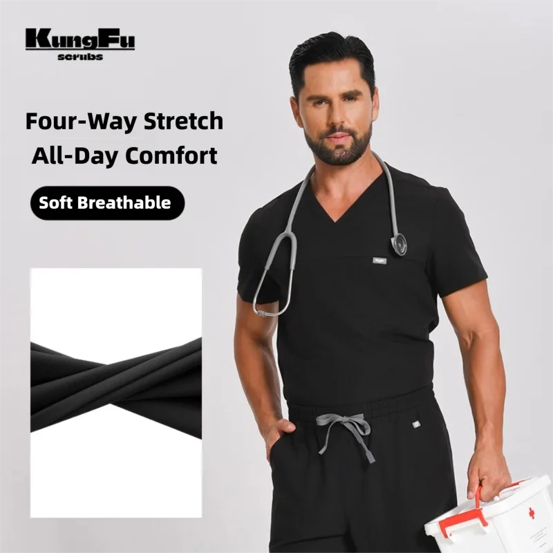 Medical Lab Uniform - Męskie uniformy chirurgiczne KUNGFU SCRUBS, bluzka